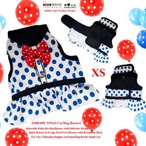 AMBABY XS Polka Dot Reflective Fabric Dog Harness Puppy Dress Vest Mesh Back Cat